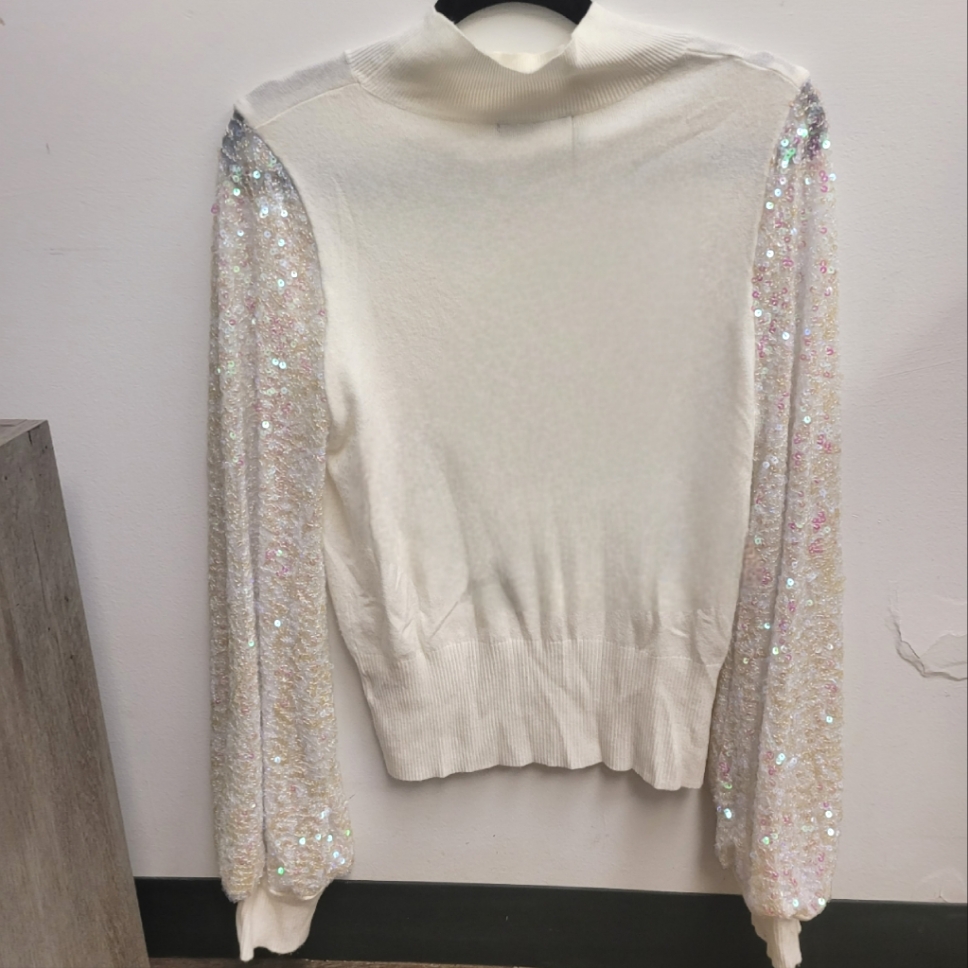 White Sequins Sleeve Turtle Neck Size Small